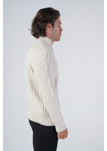 Erkek Bej Arka Fitilli Dik Yaka Fermuarlı Triko Yün Hırka TRIST-5299 fiyatları