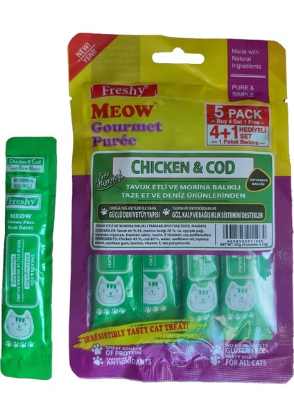 Gurme Tavuklu ve Morina Balıklı Sıvı Kedi Ödülü 5'li Paket 60 gr