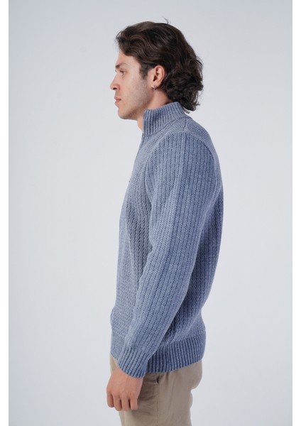 Erkek Havacı Zikzak Yürütmeli Dik Yaka Kısa Fermuarlı Triko Yün Kazak TRIST-5301 fırsatları