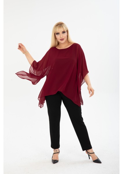 Büyük Beden Bordo Şifon Bluz 29E-2400 fiyatları