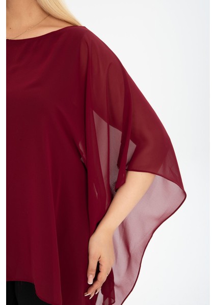 Büyük Beden Bordo Şifon Bluz 29E-2400 indirimleri