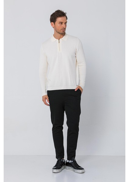 Erkek Regular Fit Düz Renk Polo Yaka Fermuarlı Uzun Kollu Triko Kazak fiyatları