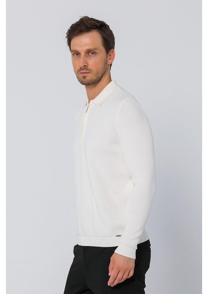 Erkek Regular Fit Düz Renk Polo Yaka Fermuarlı Uzun Kollu Triko Kazak modelleri