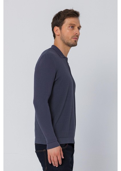 Erkek Regular Fit Düz Renk Polo Yaka Fermuarlı Uzun Kollu Triko Kazak modelleri