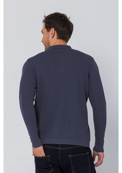 Erkek Regular Fit Düz Renk Polo Yaka Fermuarlı Uzun Kollu Triko Kazak fırsatları