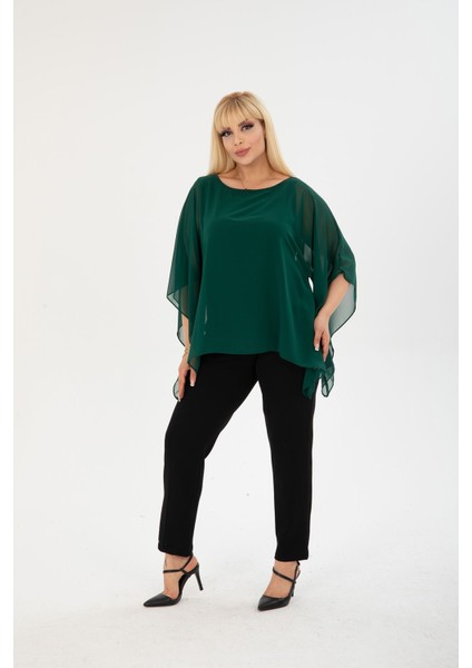 Büyük Beden Yeşil Şifon Bluz 17E-2402 fiyatları