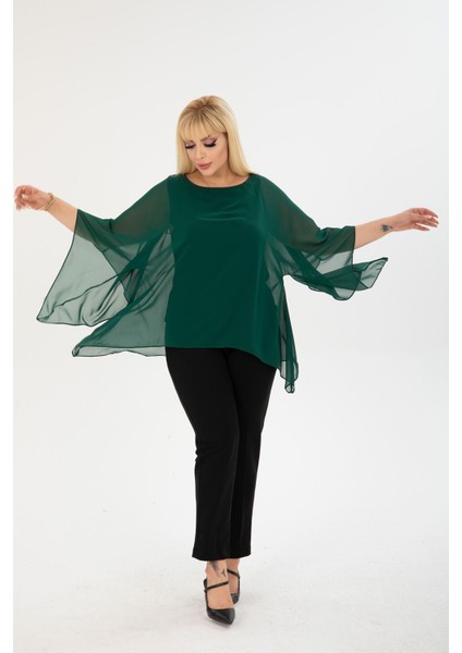 Büyük Beden Yeşil Şifon Bluz 17E-2402 modelleri