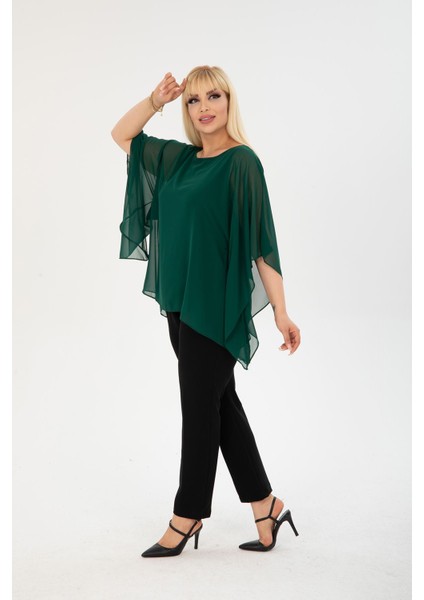 Büyük Beden Yeşil Şifon Bluz 17E-2402 fırsatları