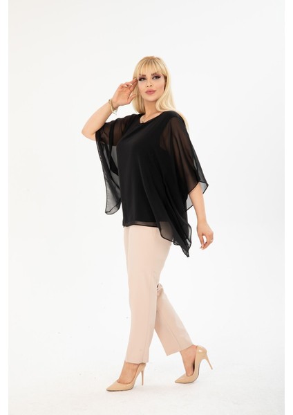Büyük Beden Siyah Şifon Bluz 27F-2401 fiyatları