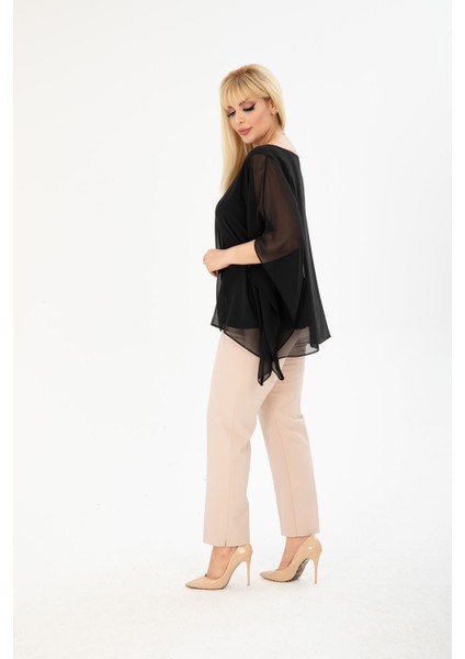 Büyük Beden Siyah Şifon Bluz 27F-2401 modelleri