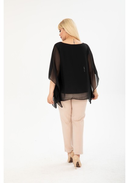 Büyük Beden Siyah Şifon Bluz 27F-2401 indirimleri