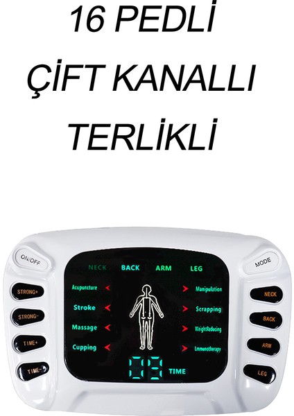 Çift Kanallı 16 Pedli ve Terlikli Fizik Tens Cihazı Masaj Aleti