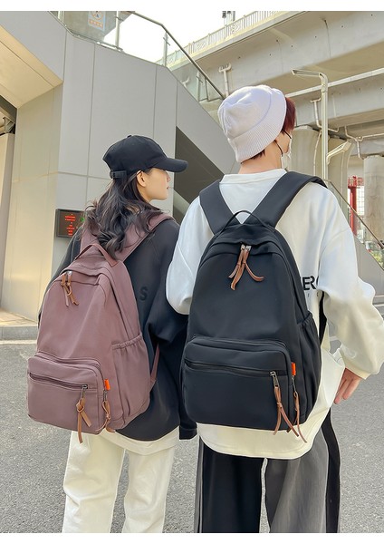 2023 Yeni Öğrenci Okul Çantası Açık Işık Düz Renk Taze Sırt Çantası Erkekler ve Kadınlar Basit Rahat Sırt Çantası (Yurt Dışından) indirimleri