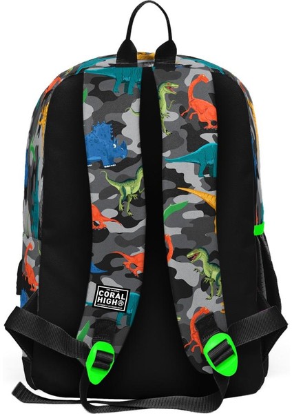 Çanta Coral High Kids Siyah Gri Dinozor Desenli Usb'li 3’lü Okul Çanta Seti Set 23844