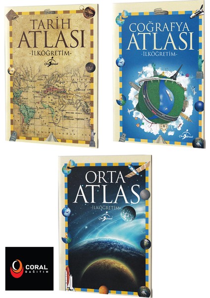 Coral Dağıtım Ilköğretim Atlas Seti / Coğrafya,tarih ve Orta Atlas 3 Kitap Set