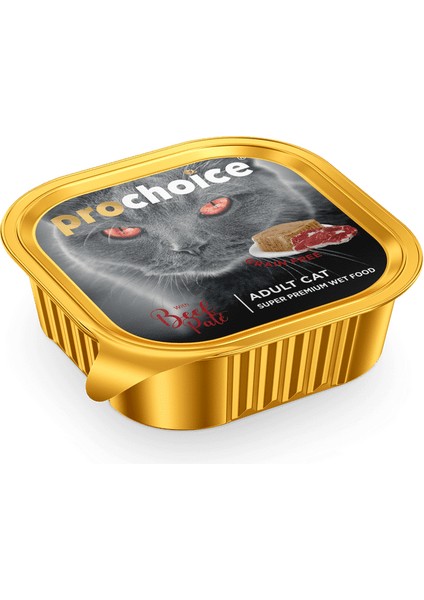 Prochoice Adult Pate Biftekli Alu Tray Yetişkin Kedi Konservesi 100 gr x 12 Adet