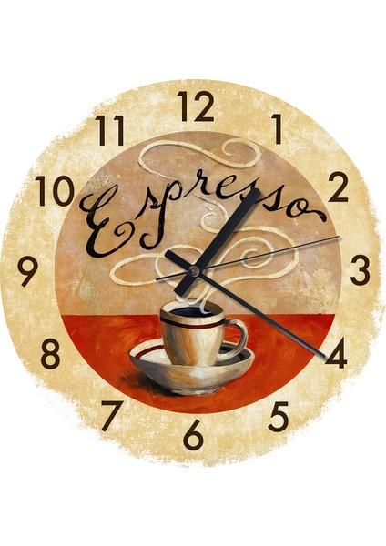 Espresso Kahve Temalı Şekilli Duvar Saati