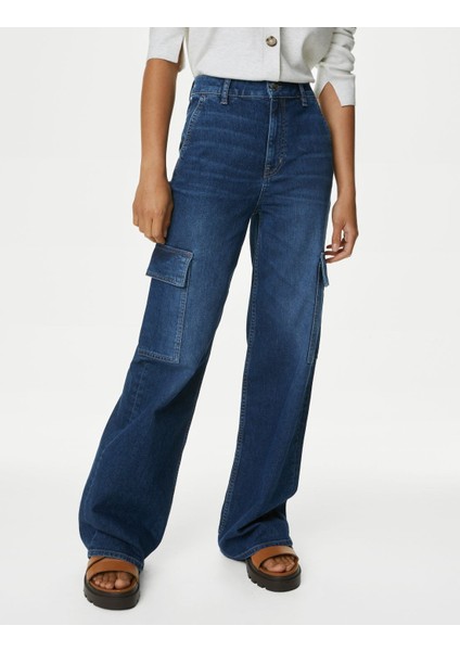 Marks & Spencer Yüksek Bel Wide Leg Kargo Jean Pantolon