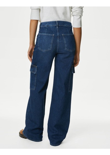 Marks & Spencer Yüksek Bel Wide Leg Kargo Jean Pantolon