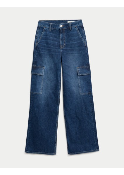 Marks & Spencer Yüksek Bel Wide Leg Kargo Jean Pantolon