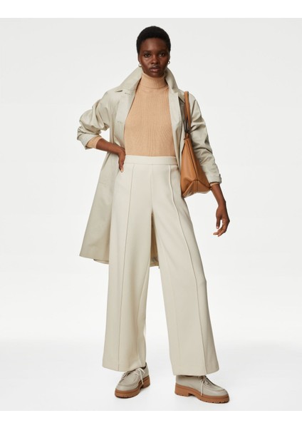 Yüksek Bel Wide Leg Örme Pantolon