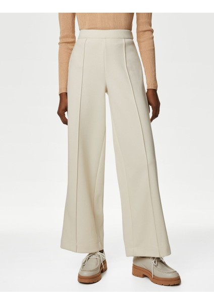 Yüksek Bel Wide Leg Örme Pantolon