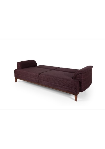 Perla Sofa Madrid Üçlü Yataklı Kanepe Koyu  Bordo Kazayağı