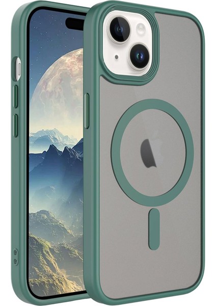 Apple iPhone 15 Plus Kılıf Mat Arka Yüzey Wireless Şarj Özellikli Flet Magsafe Kılıf