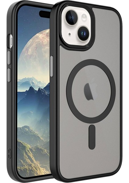 Apple iPhone 15 Plus Kılıf Mat Arka Yüzey Wireless Şarj Özellikli Flet Magsafe Kılıf
