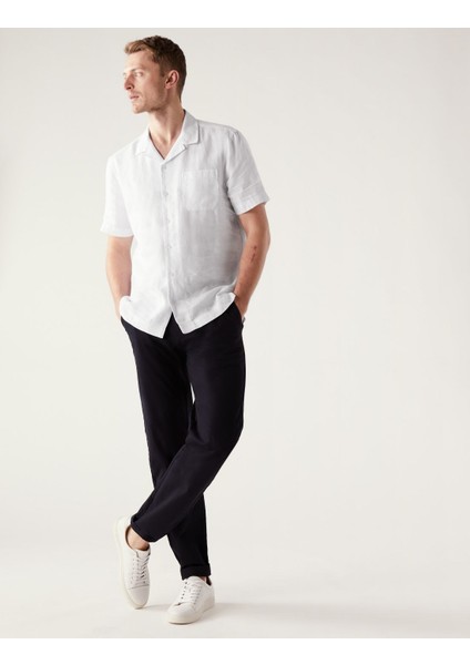 Regular Fit Kısa Kollu Keten Gömlek modelleri