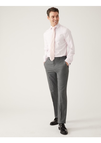 Slim Fit Sharkskin Pantolon