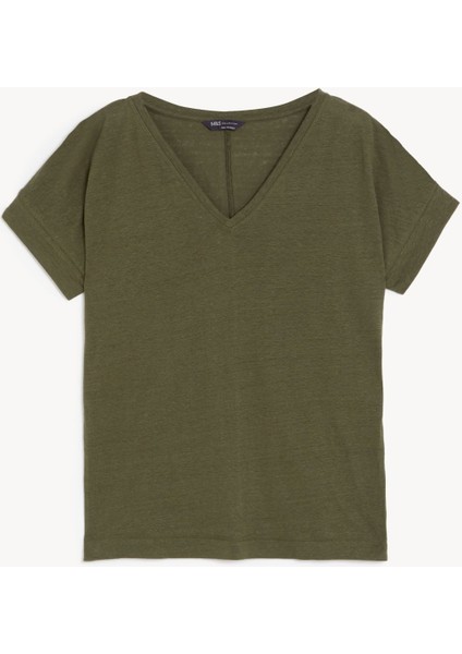 Marks & Spencer Kısa Kollu Keten T-Shirt