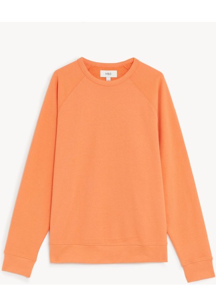 Marks & Spencer Saf Pamuklu Yuvarlak Yaka Sweatshirt