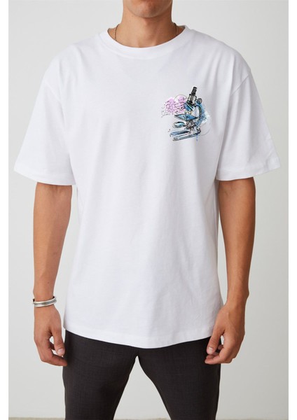 Grafiti Mikroskop Baskılı Beyaz Oversize Tshirt fiyatları