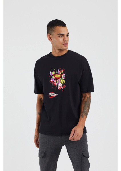 Joker Smile Baskılı Siyah Oversize Tshirt fiyatları