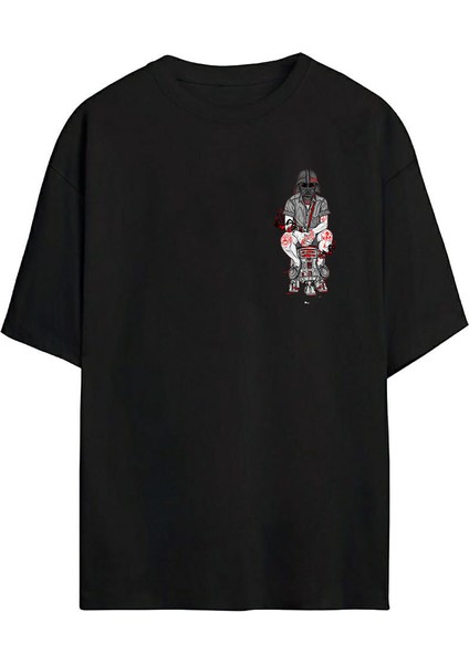Darth Vader Maskesi Baskılı Siyah Oversize Tshirt
