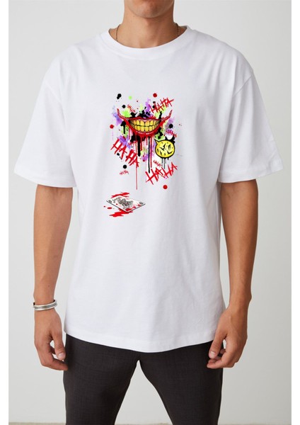 Joker Smile Baskılı Beyaz Oversize Tshirt fiyatları