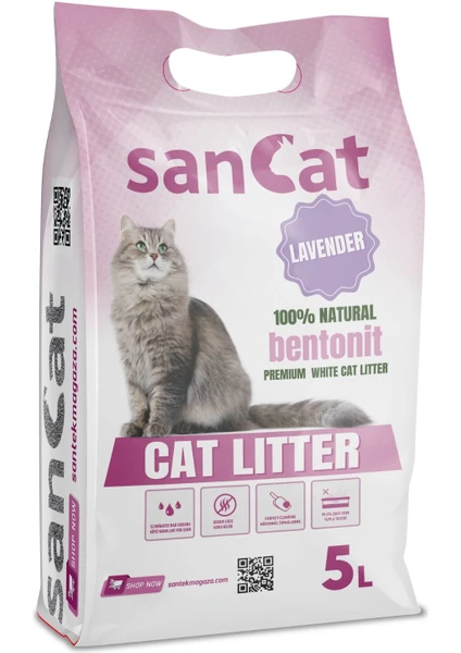 Sancat Lavanta Kokulu Premium Beyaz Kedi Kumu 5 Lt