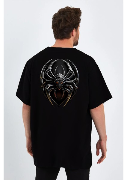 Spider Baskılı Sıfır Yaka Oversize Tişört