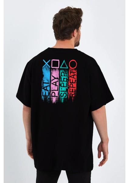 Gamer Life Baskılı Sıfır Yaka Oversize Tişört