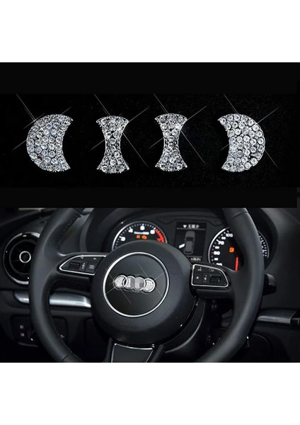 İdeal Aksesuar Audi Taşlı Direksiyon Logosu Kristal Audi Stone Steering Wheel Logo Crystal Arma Iç Logo 4 Parça