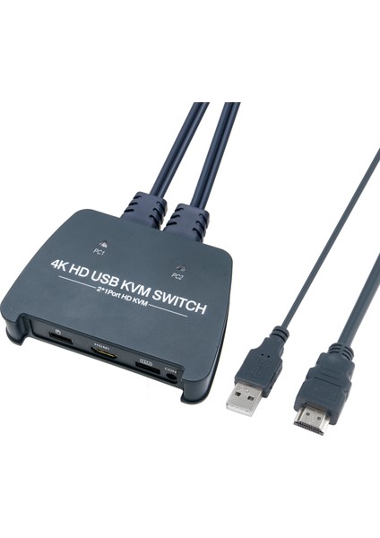 DD221-4K 2 Port HDMI 1.4V 4K@30Hz Plastik Kasa Kvm Switch