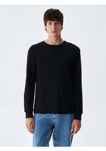 ErkekBisiklet Yaka Siyah Sweatshırt