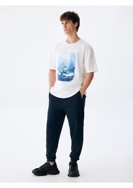ErkekLogolu Baskılı Beyaz T-shırt