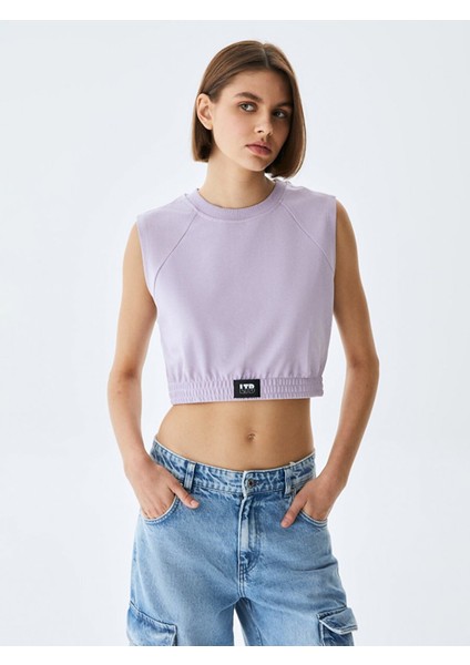 Kadın Beli Lastikli Crop Lila Atlet