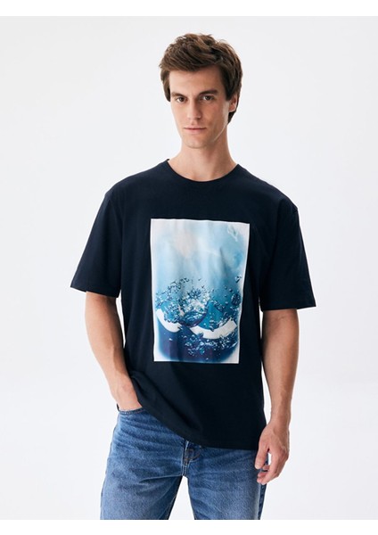 ErkekLogolu Baskılı Lacivert T-shırt fiyatları