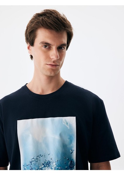 ErkekLogolu Baskılı Lacivert T-shırt fırsatları