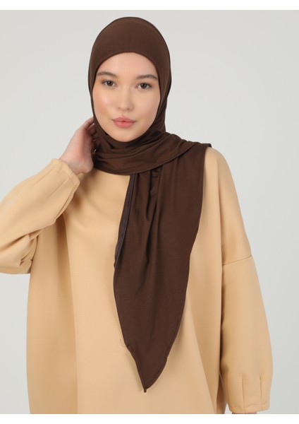 Fermuarlı Viskon Hijab - Kahverengi - Ecardin