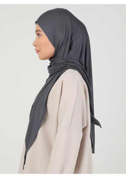 Fermuarlı Viskon Hijab - Koyu Gri - Ecardin