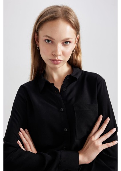 Regular Fit Basic Düz Düğmeli Uzun Kollu Gömlek N2518AZ23AU